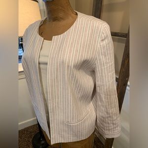 LOFT Outlet Off White & Pink Striped Open Front With Pockets Women's S Blazer